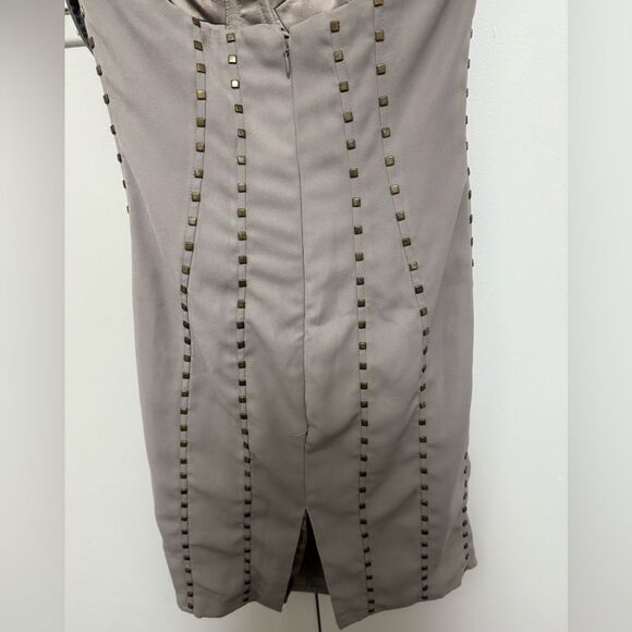 Rachel Gilbert Collared Strapless Dress with Square Studs. Mushroom. Size 0. - Picture 3 of 11